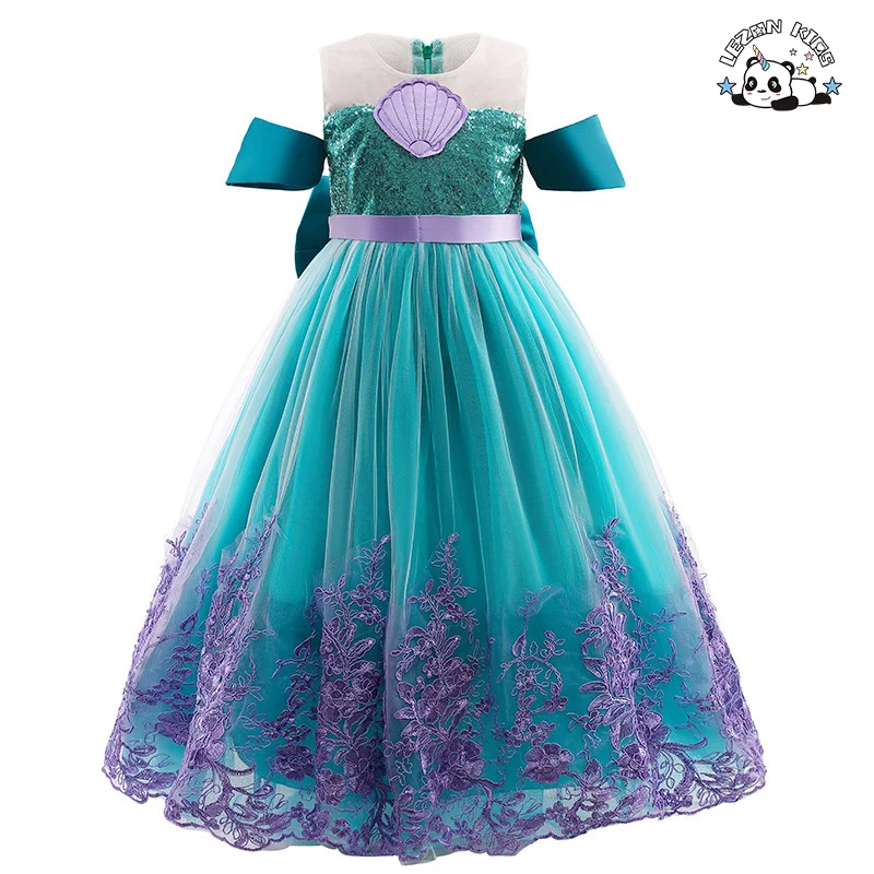 LEZONKIDS - Novo Vestido de Princesa com Pérolas e Lace com Embutimento Pesado e Arco para Meninas